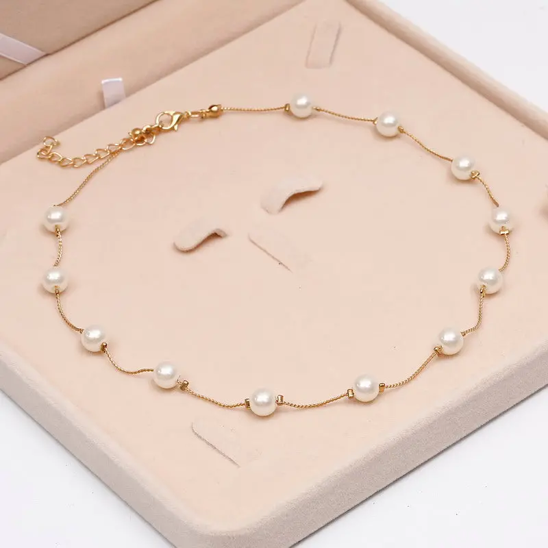 2017 Simulated Pearl Necklace Top Quality Anti-Allergy Wholesale Gold Color Statement Necklace Chain Wholesale Pearl Jewelry 1