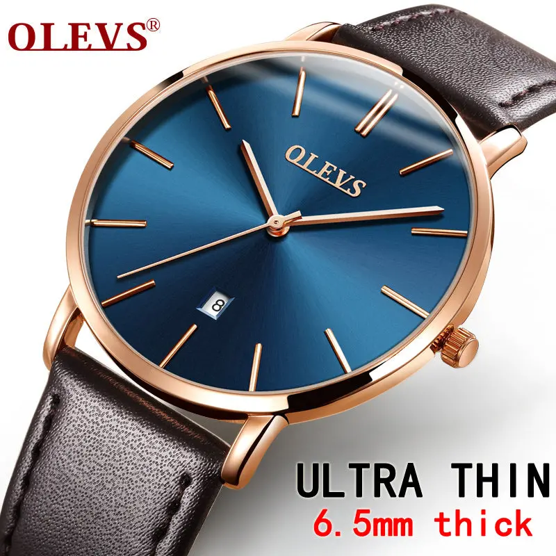 Men Watches Luxury Brand Olevs Quartz Genuine Leather Strap Minimalist Ultrathin Wrist Watches Waterproof High Quality Relogio 1