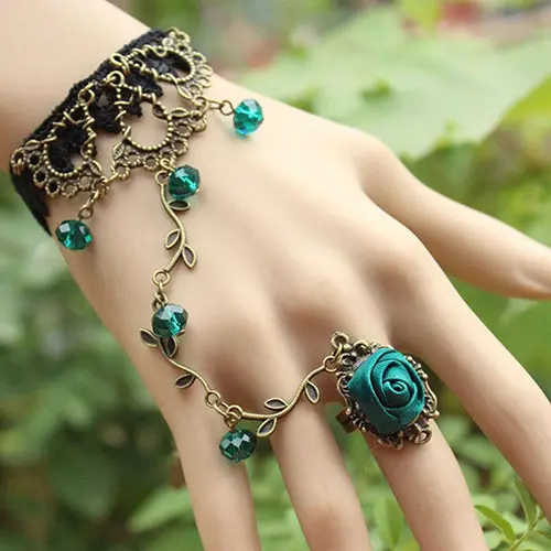Newest Retro Gothic Women Lace Flower Hand Slave Harness Bracelet Chain Jewelry 1