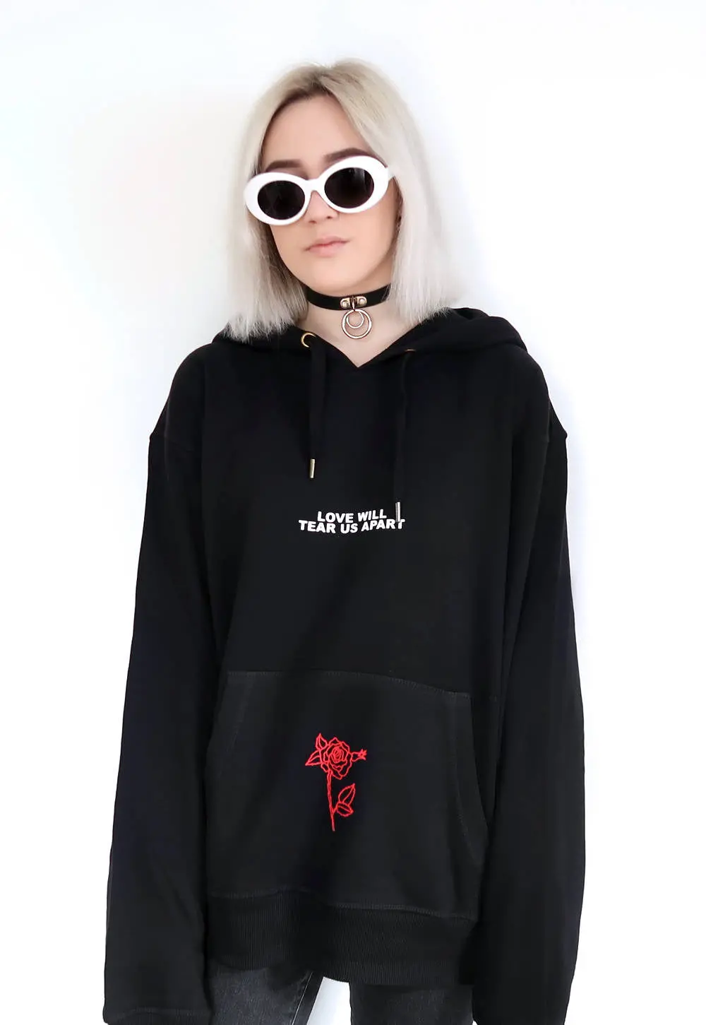 Love Will Tear Us Apart Rose Hoodie Sweatshirt Black Tumblr Inspired Aesthetic Pale Pastel Grunge Aesthetics 2017 New 1