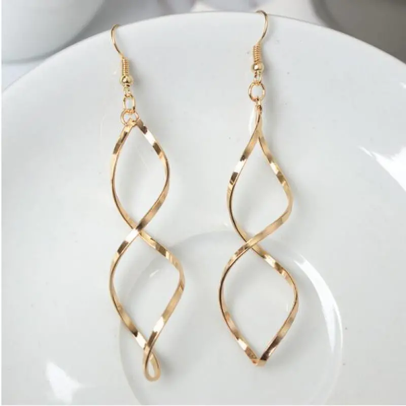 The New Minimalist Spiral Curled Silver Earrings, Design Sense Of Wave Curve Gold Drop Earrings Female Jewelry Long Earrings 1