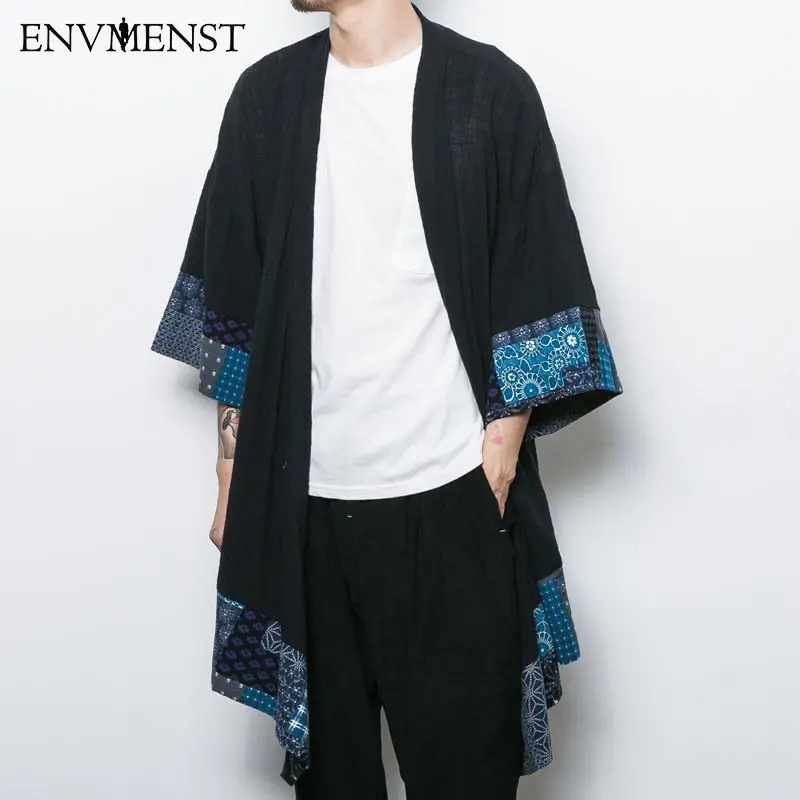 2017 Chinese Style Men's Cardigan Jacket Men's Three Quarter Sleeves Linen Casual Trench Open Stitch Clothing Clothing Shirts 1