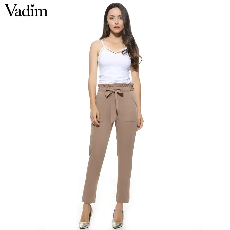 Women Ol Chiffon High Waist Harem Pants Bow Tie Drawstring Sweet Elastic Waist Pockets Casual Trousers Pantalones Zc047 1