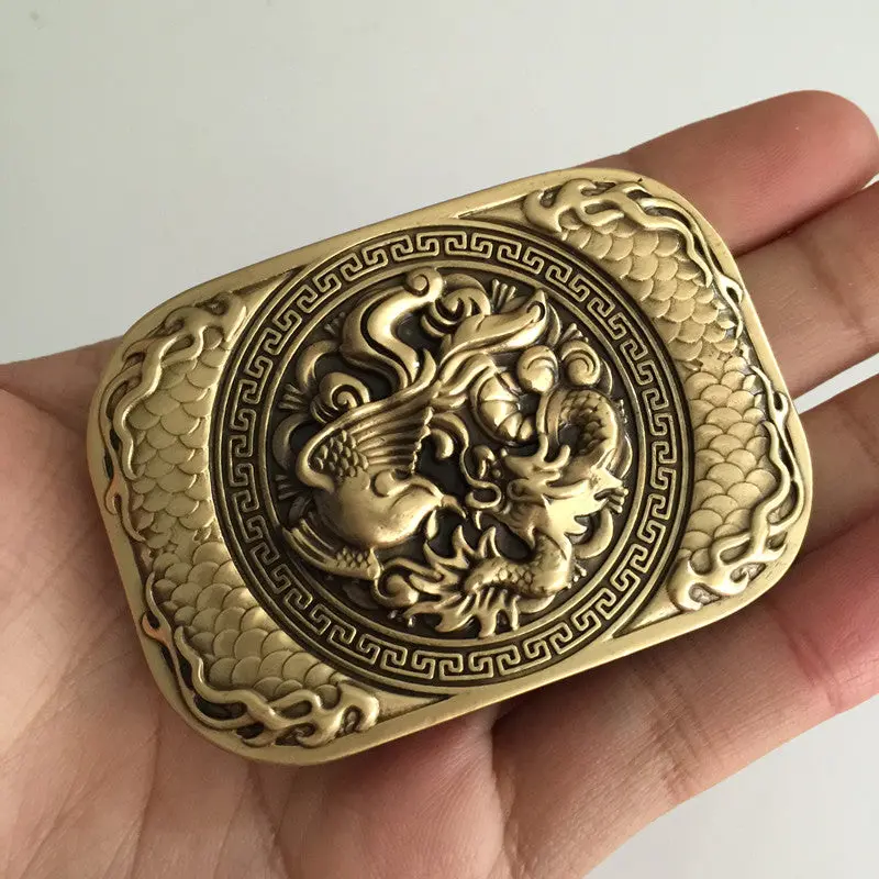 Retail 2017 New High Quality 3D Phoenix Dragon Solid Brass Men Belt Buckle With 137G Metal Cowboy Belt Head For 4Cm Wideth Belt 1