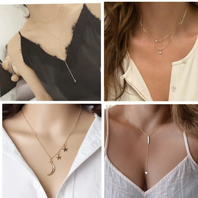 Free Shipping! New Fashion Holiday Seaside Resort Beach Jewelry Crystal Triangle Water Drop U Shape Star Moon Chains Necklace 1