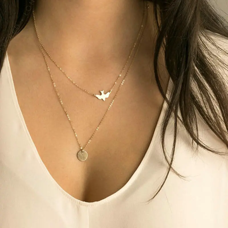 2016 Boho Choker Necklace Silver Fashion Chain Beads Metal Discs Jewelry Pendants Multi Layer Necklace Gold Necklaces For Women 1