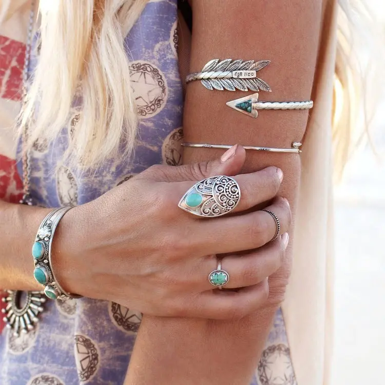 2017 Boho Upper Arm Bracelet Vintage Open Bangle Armlet Indian Antique Bohemian Punk Arrow Cuff Bangles For Women 1