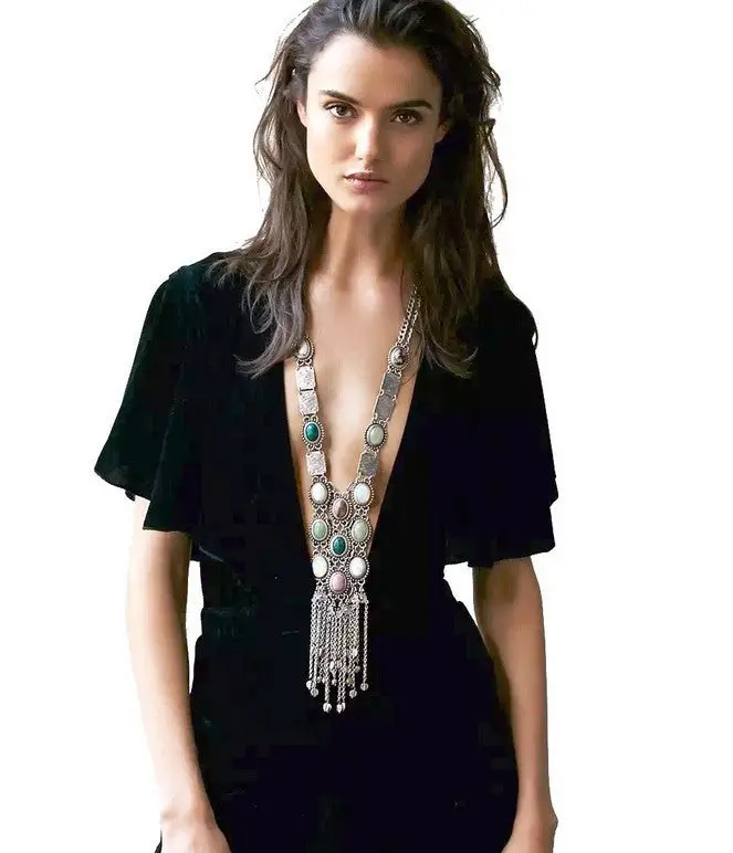 2017 New Boho Tassel Gypsy Tribal Style Vintage Choker Chunky Statement Necklace & Pendants Collier Women Jewelry Wholesale 1