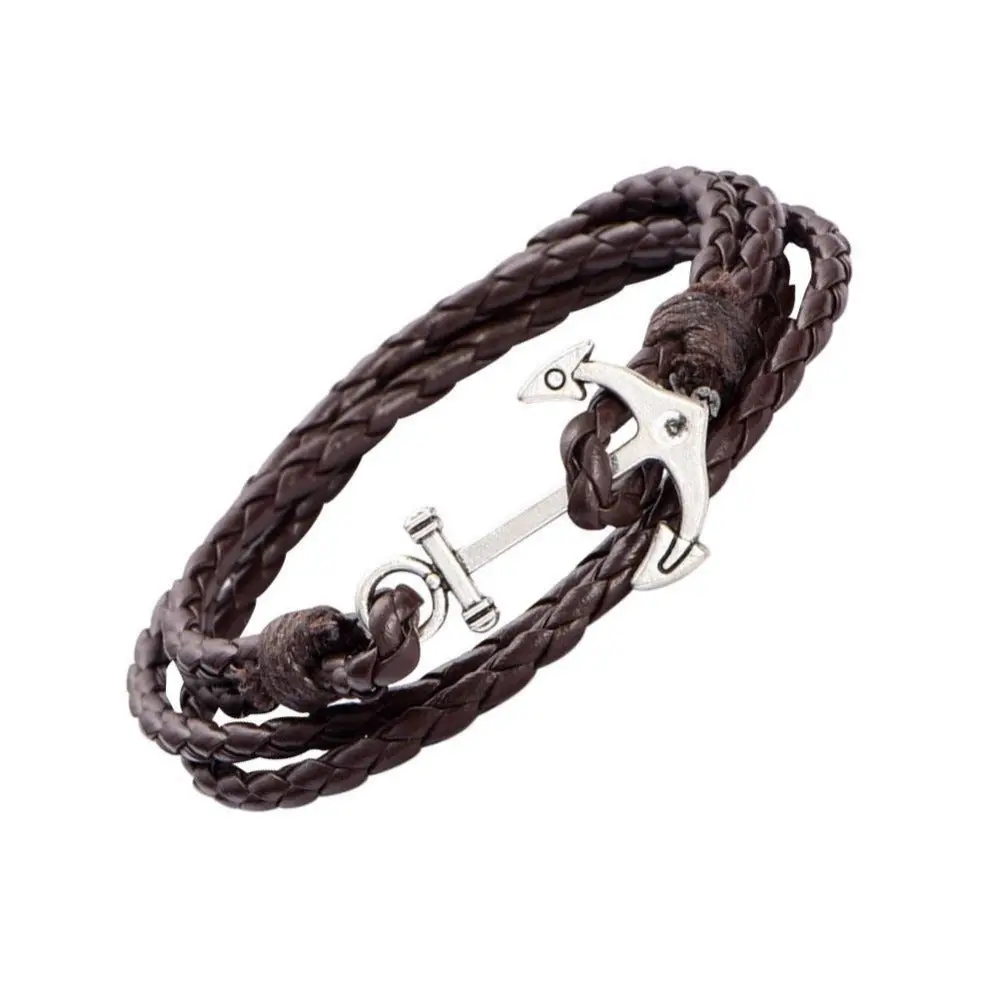 1X Vintage Anchor Multilayer Leather Bracelet Nautical Gothic Braided Rope Men Women Unisex Bracelet 1