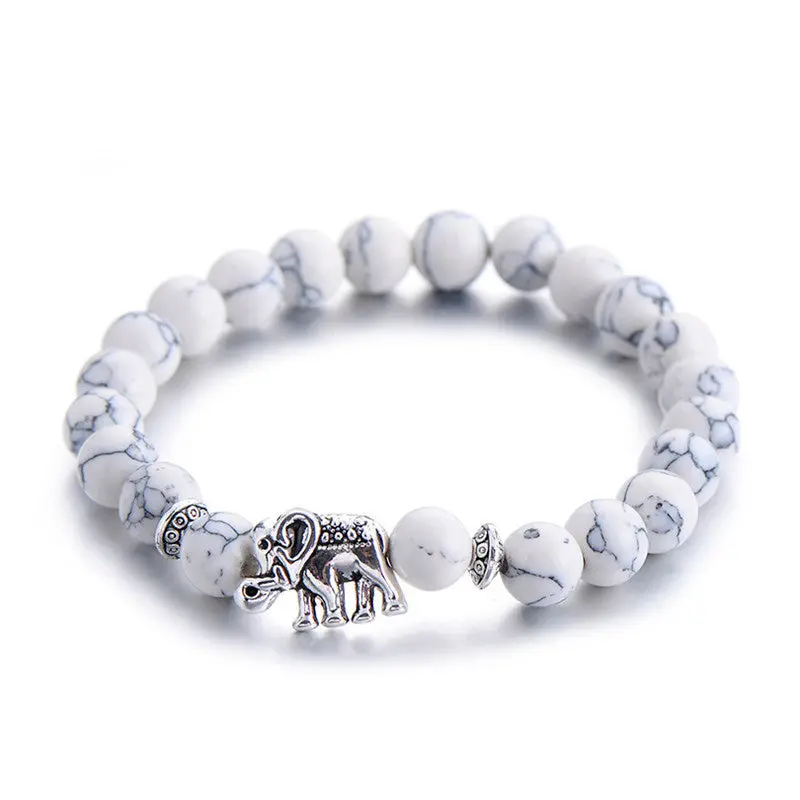 Classic Natural Stone Buddha Charm Bracelet  For Women Chic Silver Color Elephant Beads Bracelets Fashion Men Jewelry 1