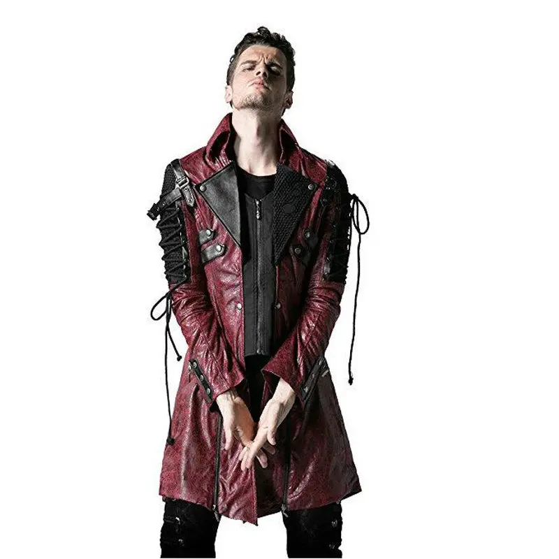 Winter Punk Man Poison Jacket Gothic Rock Faux Leather Long Sleeve Men's Coat Steampunk Military Men's Winter Long Coat Jacket 1