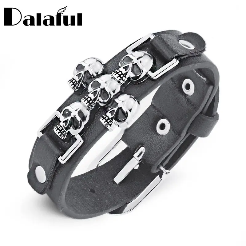 Free Shipping Skeleton Skull Punk Gothic Rock Leather Belt Buckle  Bracelets For Women Men Bracelets & Bangles S301 1
