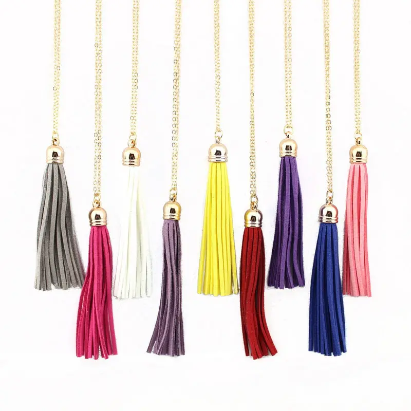 Boho Long Yellow Velvet Tassel Necklace Gold Plating Suede Tassel Pendant Necklace Fashion Women Long Necklace 1