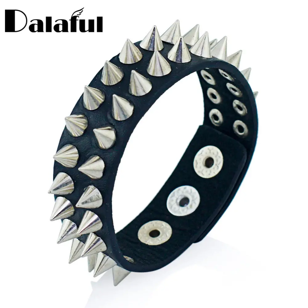 Gothic Delicate Cuspidal Spikes Rivet Cone Stud Cuff Black Leather  Bracelets & Bangles Punk Bracelet For Women Men Jewelry S266 1