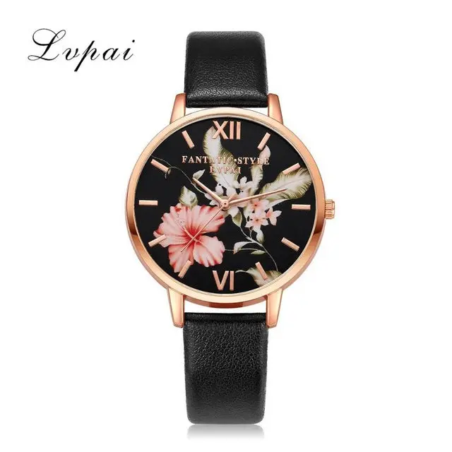 Lvpai Brand Women Bracelet Watch Fashion Rose Gold Flowers Leather Simple Women Dress Watches Luxury Business Gift Clock Watch 3