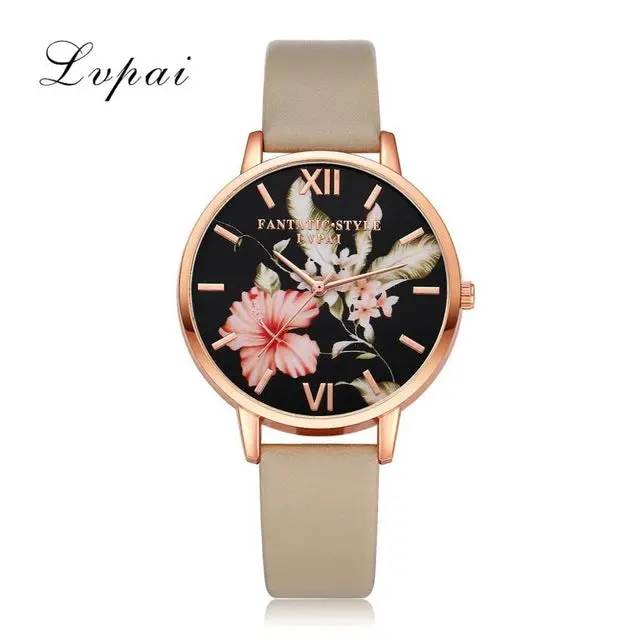 Lvpai Brand Women Bracelet Watch Fashion Rose Gold Flowers Leather Simple Women Dress Watches Luxury Business Gift Clock Watch 10