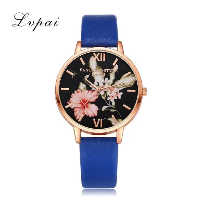 Lvpai Brand Women Bracelet Watch Fashion Rose Gold Flowers Leather Simple Women Dress Watches Luxury Business Gift Clock Watch 7