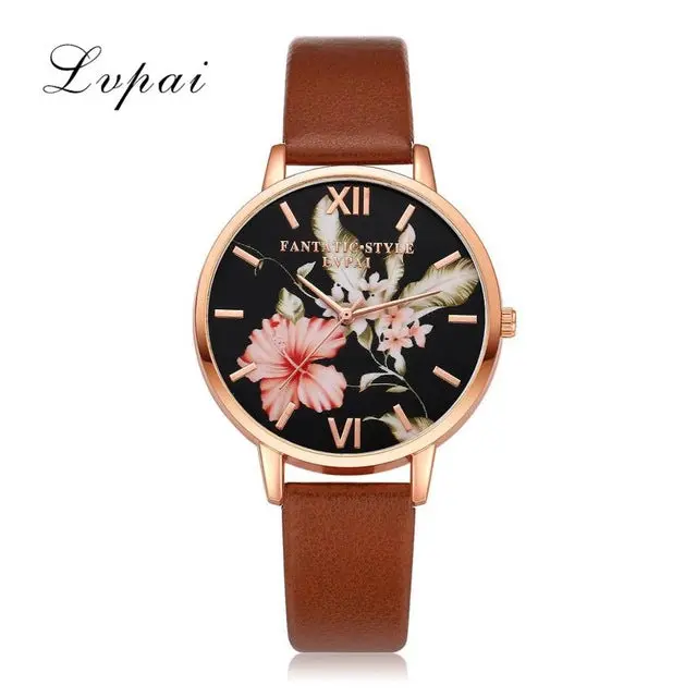 Lvpai Brand Women Bracelet Watch Fashion Rose Gold Flowers Leather Simple Women Dress Watches Luxury Business Gift Clock Watch 14