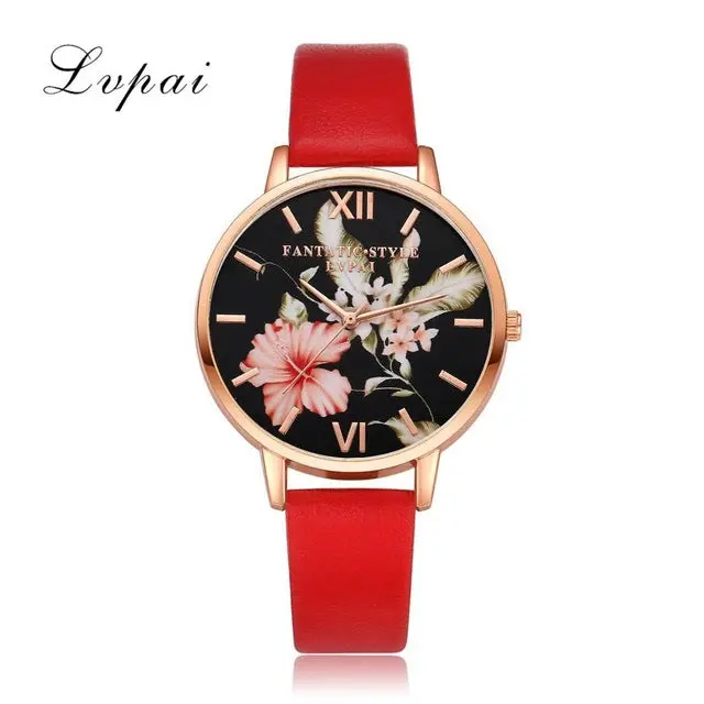 Lvpai Brand Women Bracelet Watch Fashion Rose Gold Flowers Leather Simple Women Dress Watches Luxury Business Gift Clock Watch 9