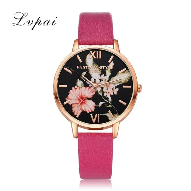 Lvpai Brand Women Bracelet Watch Fashion Rose Gold Flowers Leather Simple Women Dress Watches Luxury Business Gift Clock Watch 16