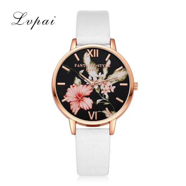 Lvpai Brand Women Bracelet Watch Fashion Rose Gold Flowers Leather Simple Women Dress Watches Luxury Business Gift Clock Watch 11