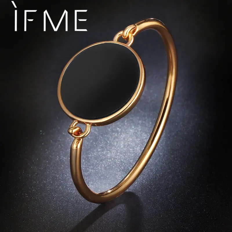 If Me Trendy New Arrival Alloy Metal Round Disc Bangles Bracelets For Women Female Gold And Silver Color Open Cuff Minimalist 1
