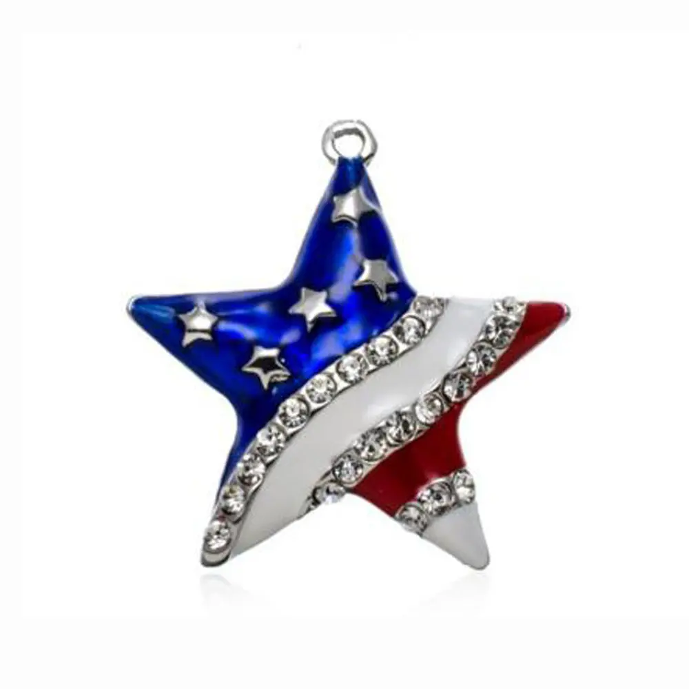 Patriotic 4Th Of July Independence Day Usa Flag Rhinestone Star Pendant 1