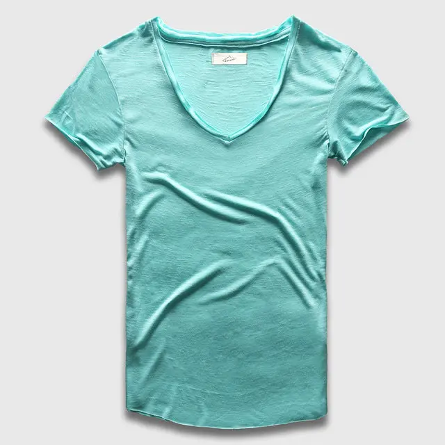 Zecmos Men's V-Neck Cotton T-Shirt – Premium Solid Short-Sleeve Tee with Curved Hem