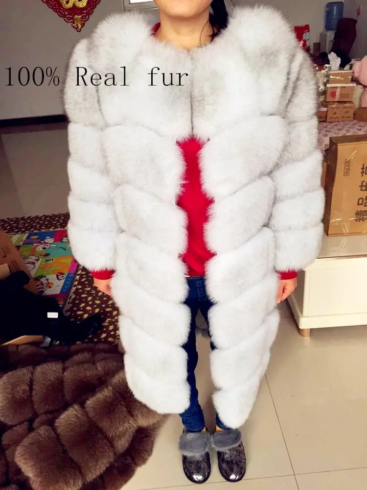 Real Fur 2017 Fox Fur Vest Is 90 Cm Long Coat Sleeves Design Women Free Shipping 1