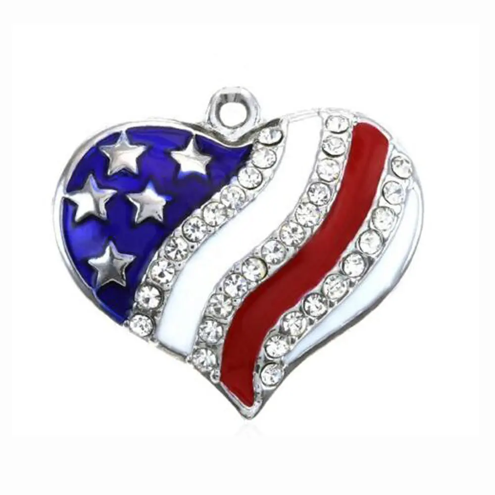 4Th Of July Independence Day Rhinestone Heart Pendant 1