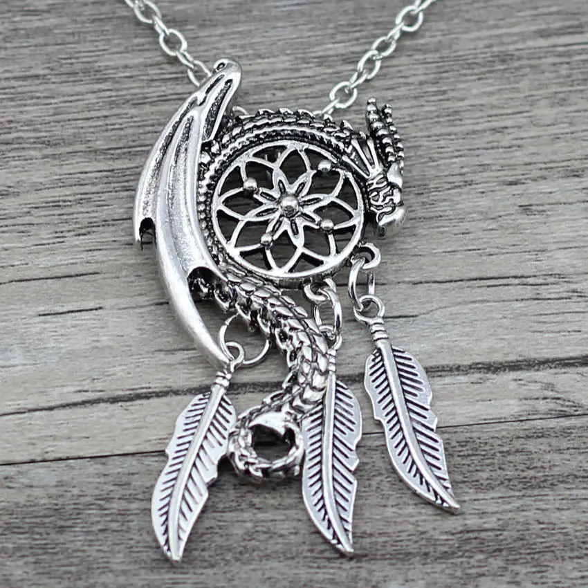 Anslow Dream Guardian Dream Catcher Pendant Necklace Feather Tassel Boho Bohemian Women Necklace Choker Jewelry Viking Charm 1