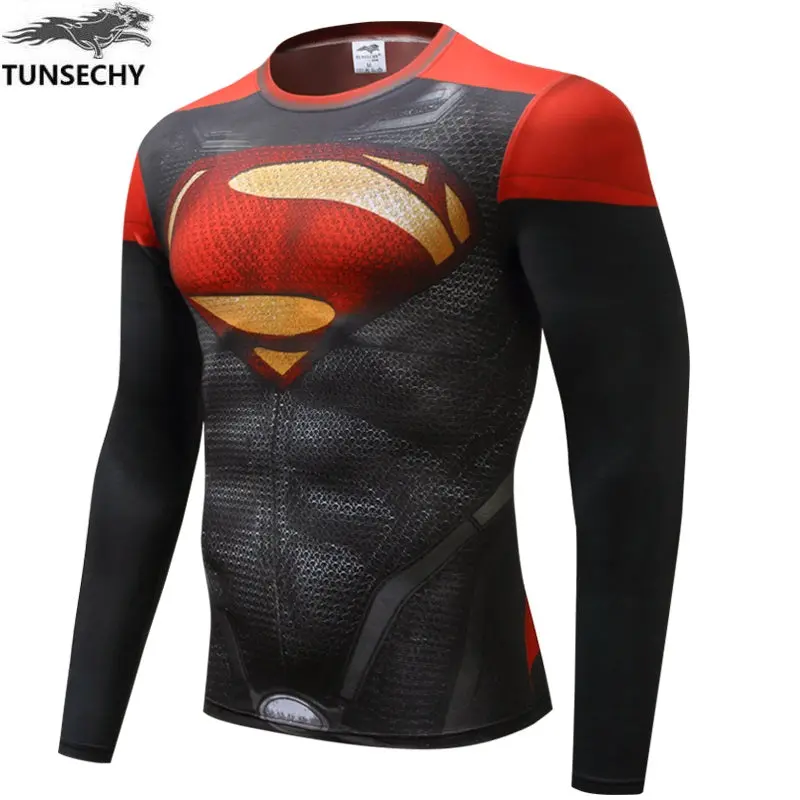 Autumn Winter Superhero Superman/Batman/Spiderman Men Long Sleeve T Shirt Compression Tights Tops  T-Shirt 1