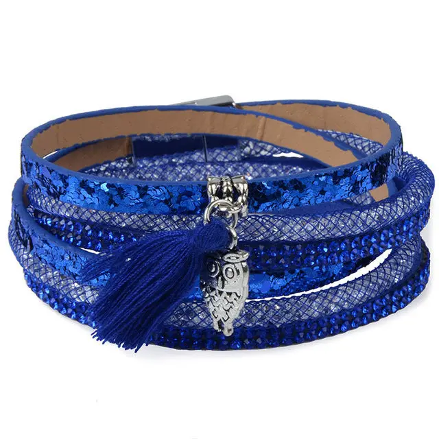 13Styles Candy Wide Crystal Leather Velvet Boho Bracelet Magnetic Buckle Bohemian Tassel Bracelet For Women Men Boho Jewelry 2