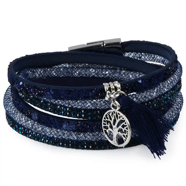 13Styles Candy Wide Crystal Leather Velvet Boho Bracelet Magnetic Buckle Bohemian Tassel Bracelet For Women Men Boho Jewelry 3