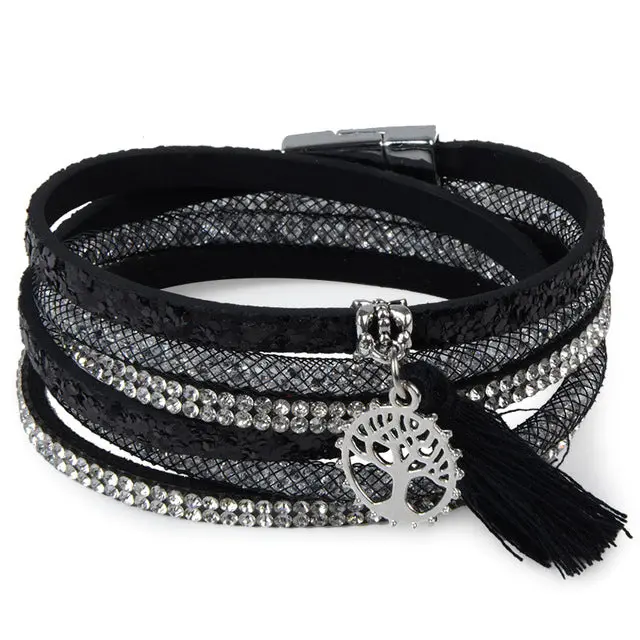 13Styles Candy Wide Crystal Leather Velvet Boho Bracelet Magnetic Buckle Bohemian Tassel Bracelet For Women Men Boho Jewelry 7