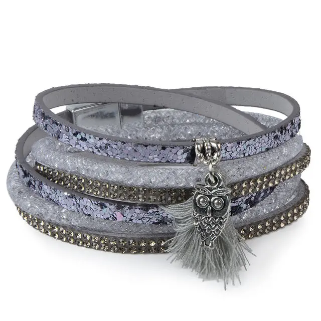 13Styles Candy Wide Crystal Leather Velvet Boho Bracelet Magnetic Buckle Bohemian Tassel Bracelet For Women Men Boho Jewelry 4