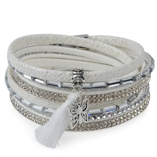 13Styles Candy Wide Crystal Leather Velvet Boho Bracelet Magnetic Buckle Bohemian Tassel Bracelet For Women Men Boho Jewelry 5