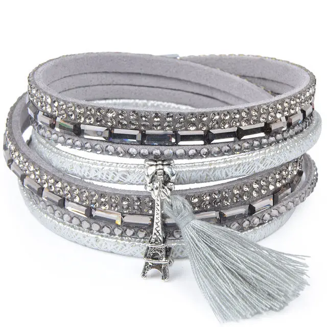 13Styles Candy Wide Crystal Leather Velvet Boho Bracelet Magnetic Buckle Bohemian Tassel Bracelet For Women Men Boho Jewelry 6