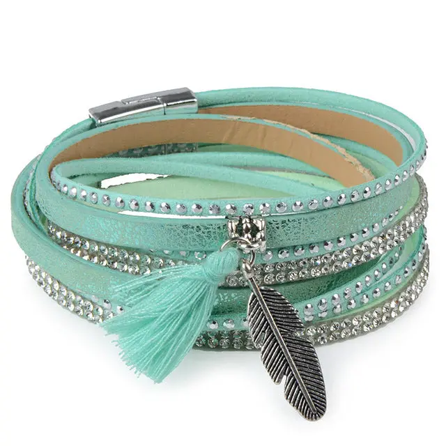 13Styles Candy Wide Crystal Leather Velvet Boho Bracelet Magnetic Buckle Bohemian Tassel Bracelet For Women Men Boho Jewelry 3