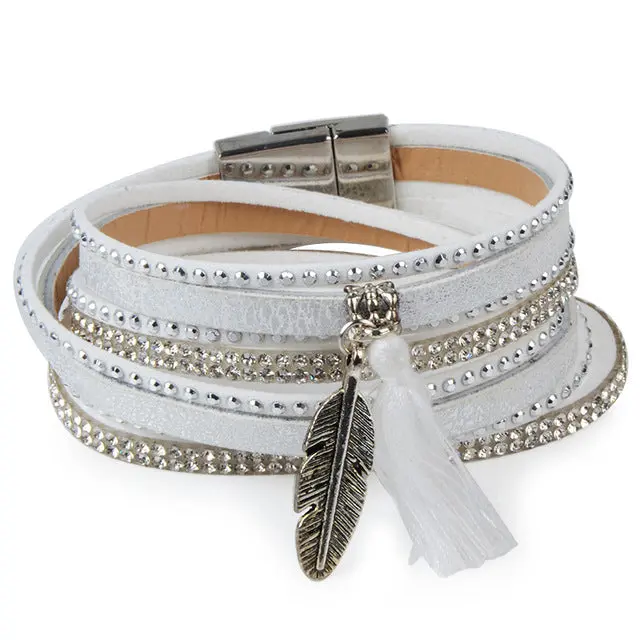 13Styles Candy Wide Crystal Leather Velvet Boho Bracelet Magnetic Buckle Bohemian Tassel Bracelet For Women Men Boho Jewelry 7