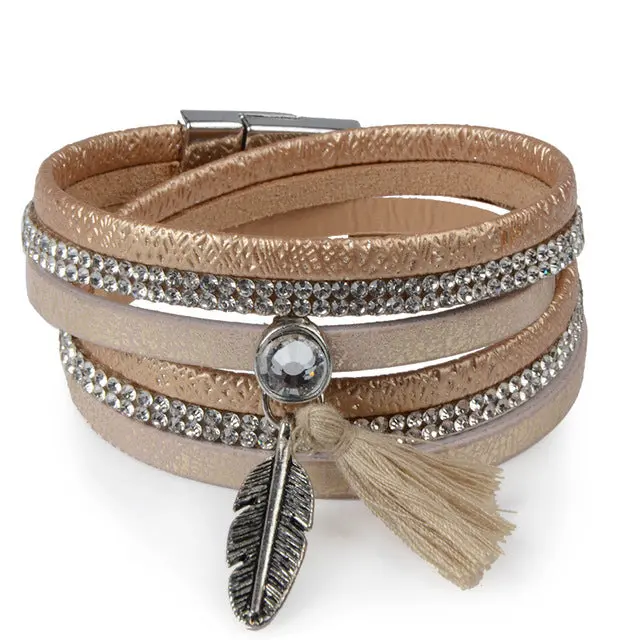 13Styles Candy Wide Crystal Leather Velvet Boho Bracelet Magnetic Buckle Bohemian Tassel Bracelet For Women Men Boho Jewelry 8