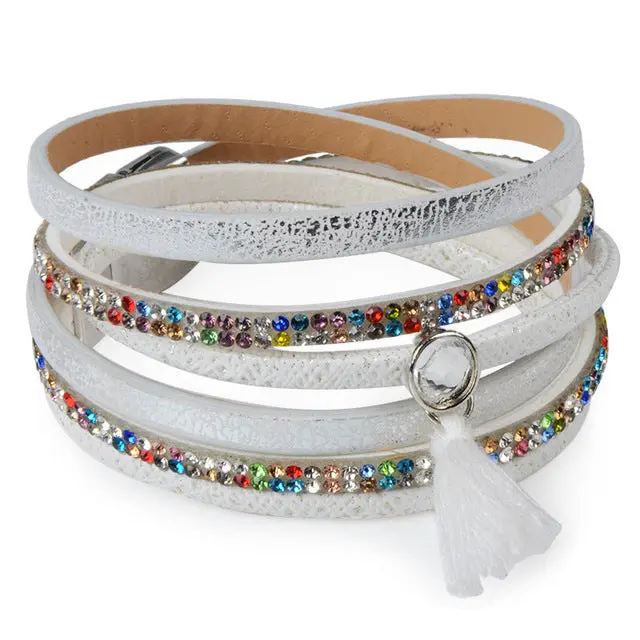 13Styles Candy Wide Crystal Leather Velvet Boho Bracelet Magnetic Buckle Bohemian Tassel Bracelet For Women Men Boho Jewelry 9