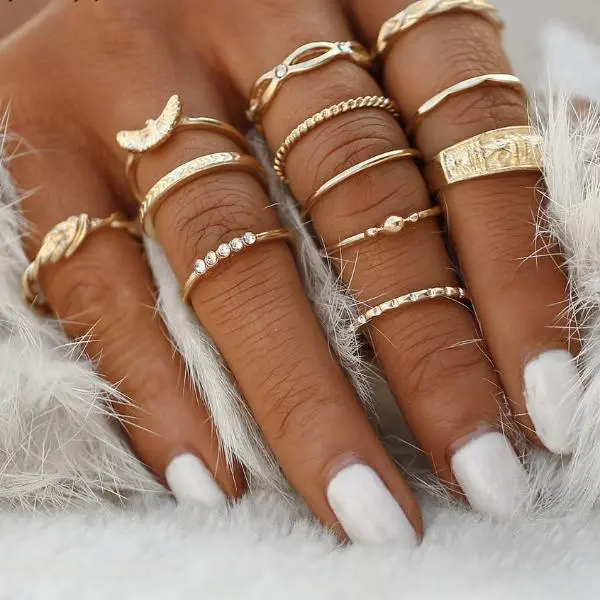 17Km 12 Pc/Set Charm Gold Color Midi Finger Ring Set For Women Vintage Boho Knuckle Party Rings Punk Jewelry Gift For Girl 1