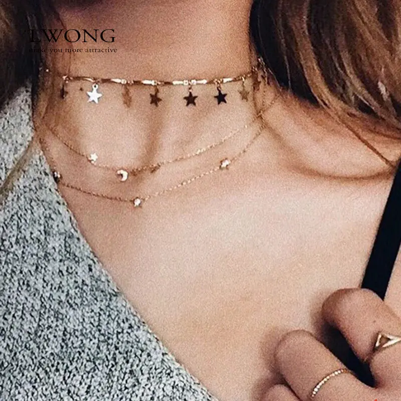 Lwong Dainty Gold Color Chain Tiny Star Choker Necklace For Women Bijou Necklaces Pendants Simple Boho Layering Chokers Chockers 1