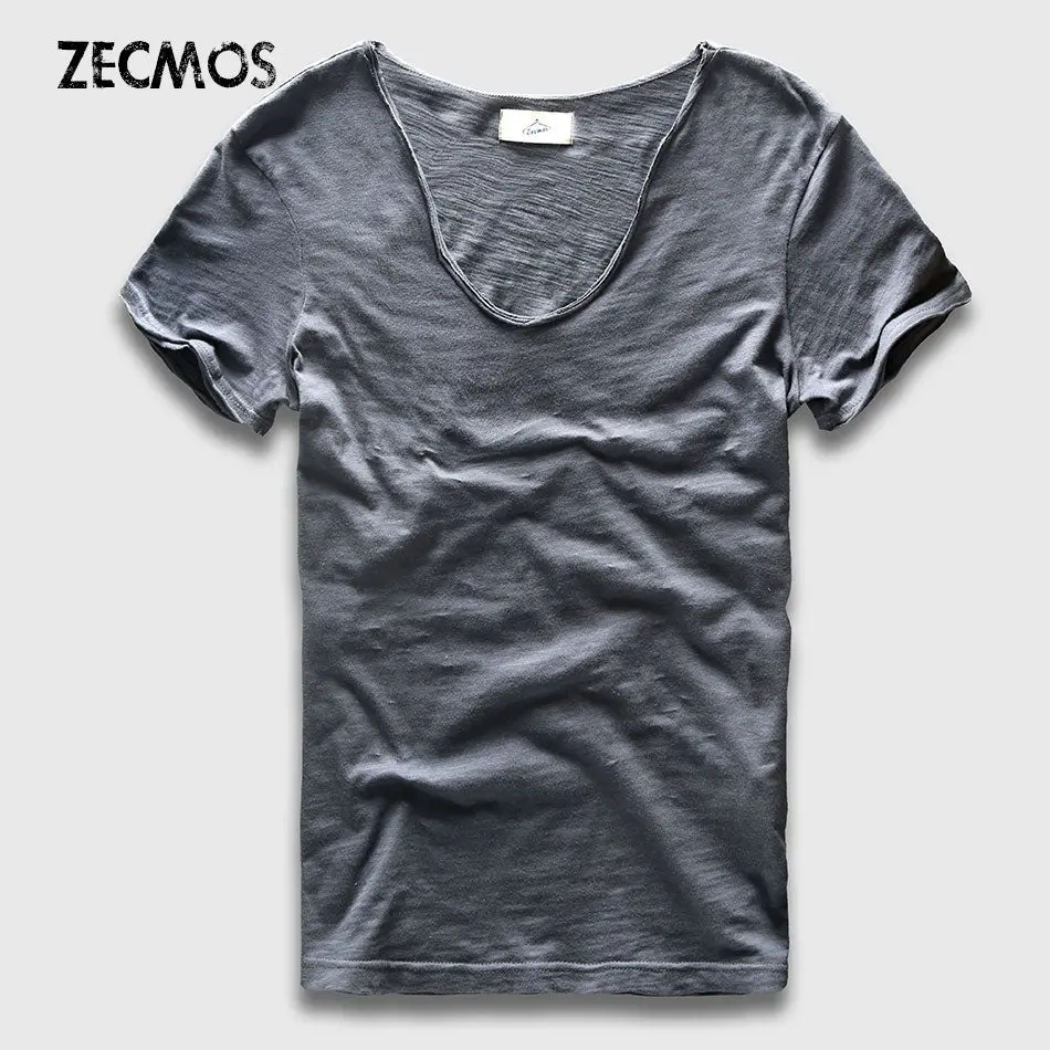 Men Basic T-Shirt Solid Cotton V Neck Slim Fit Male Fashion T Shirts Short Sleeve Top Tees 2017 Brand 1
