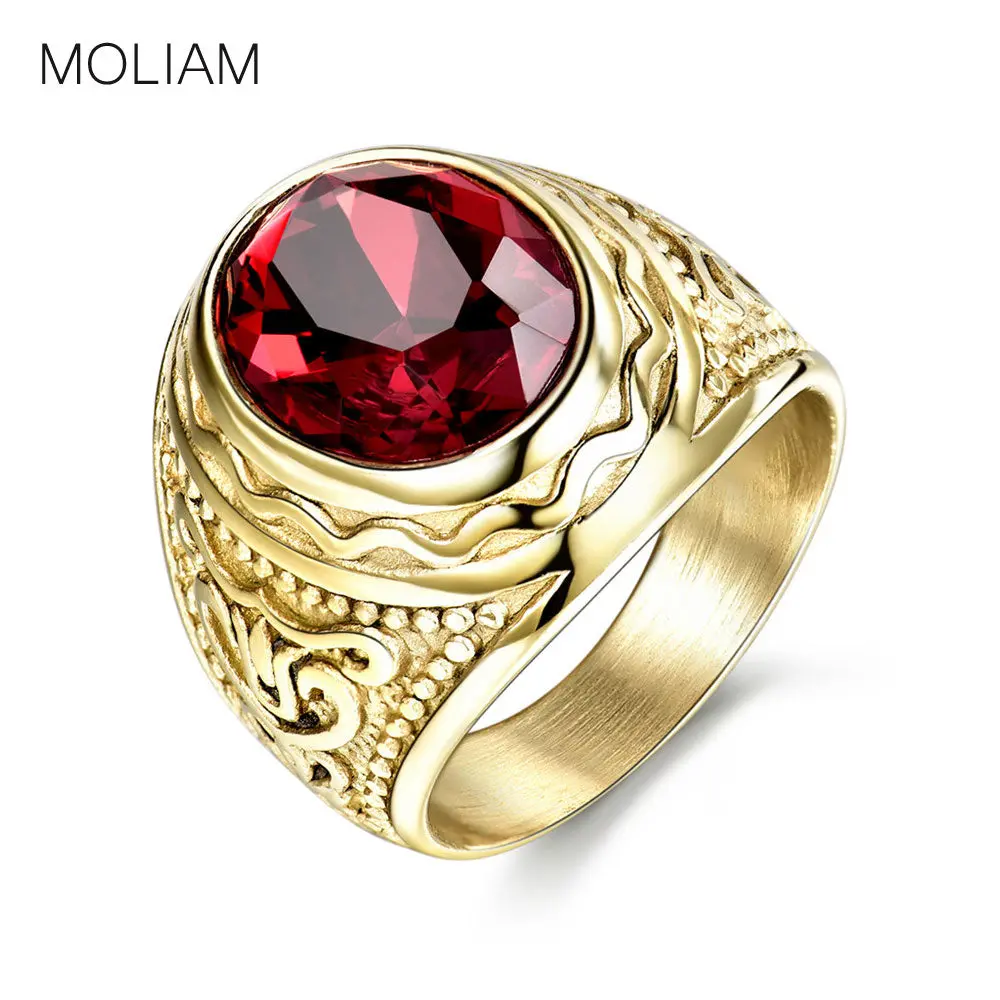 Moliam Retro Gothic Cool Male Rings With Red Stone Stainless Steel Ring For Men Fashion Jewelry Mlbr162 1