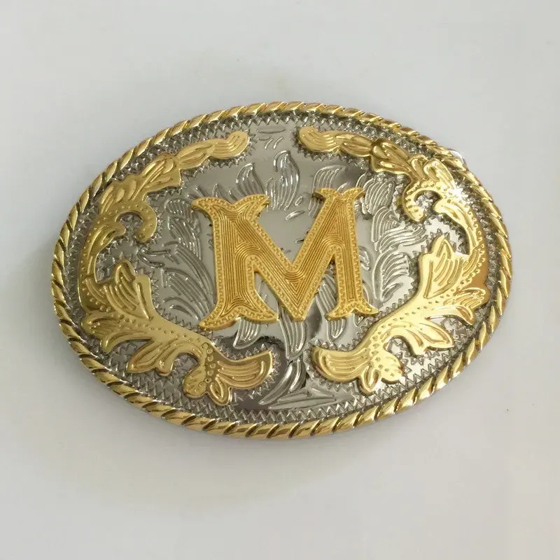 Retail 6 Different New Style Western Men Golden Initial Letter Belt Buckle A B J M W Z With Oval Metal Cowboy Belt Head Jewelry 1