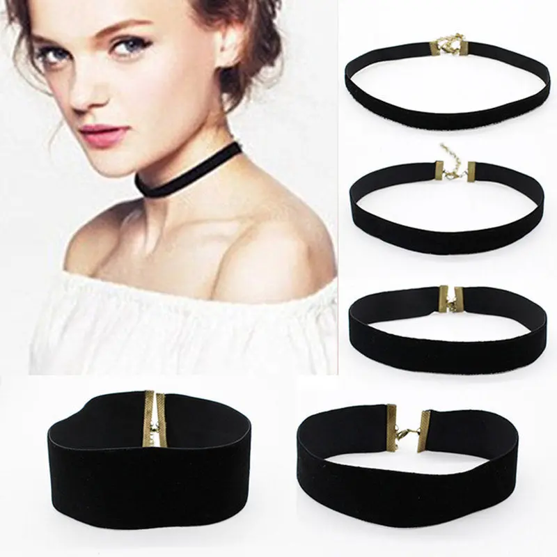 2017 Fashion Black Velvet Choker Necklace 90'S Plain Ribbon Gothic Round Burlesque Rope Chain Statement Jewelry Retro For Women 1