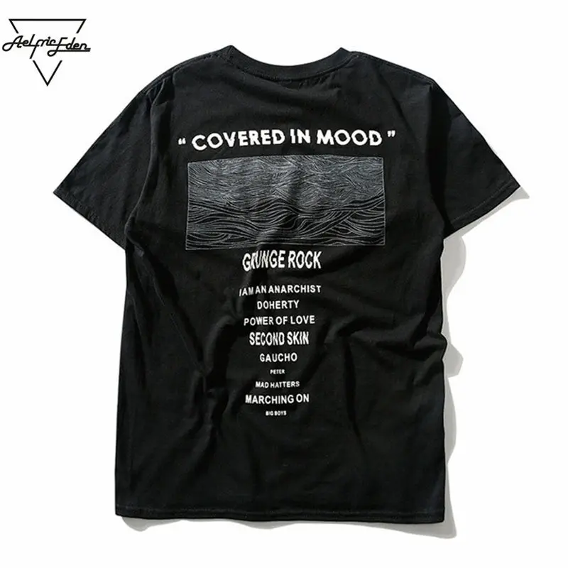Aelfric Eden Grunge Rock Printing Black T-Shirt Men Hi Street Fashion Retro Tshirt Man Loose Casual T Shirts Hot Sale Tops Tee 1