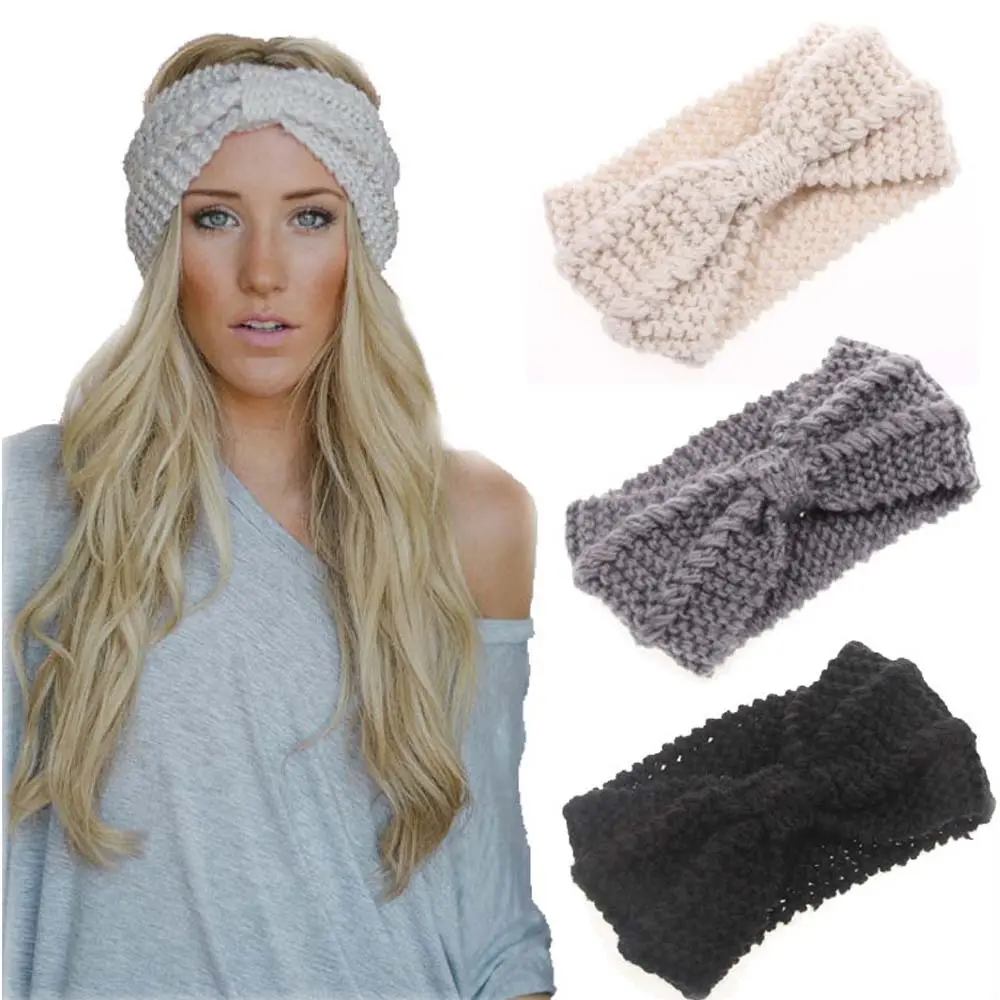Women Crochet Bow Stretch Hairband Headwrap 1
